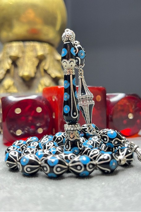 Premium Erzurum Oltu Tesbih – 925 Ayar Gümüş Firuze Mine İşçilikli, Türker Kızılelma Usta